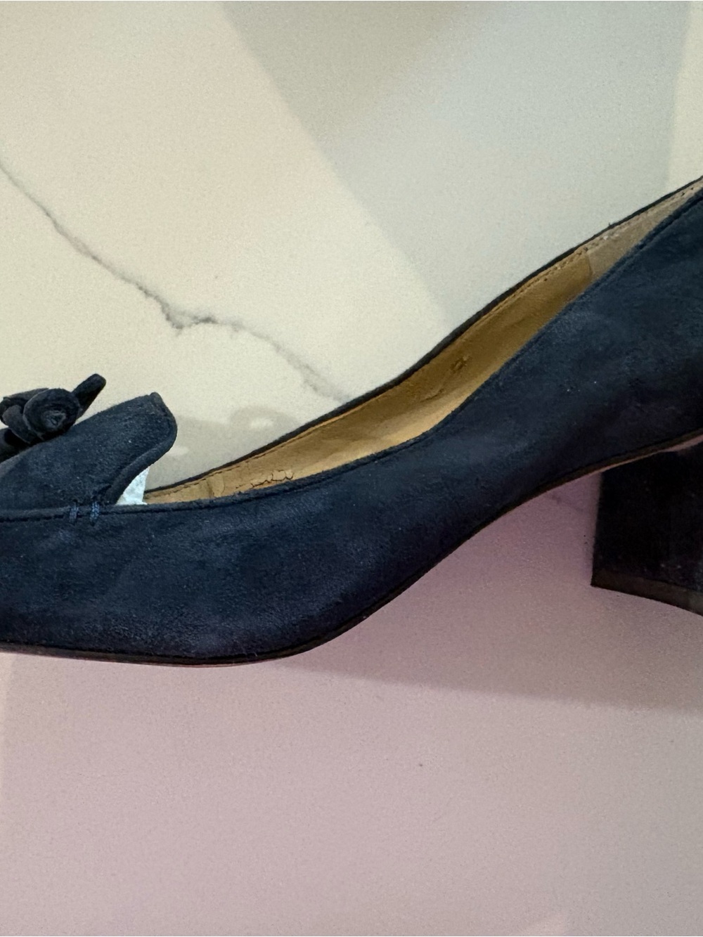 Ann Taylor Classic Navy Suede Low Heel Pump with Tassels